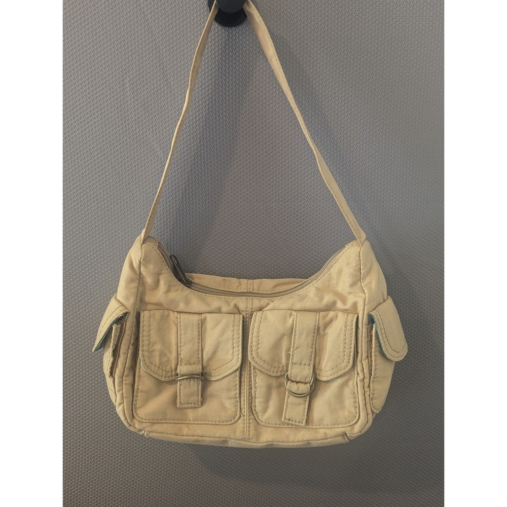 Aeropostale Tan Canvas Utility Shoulder Bag Lined Y2K Cargo Hobo Purse Small